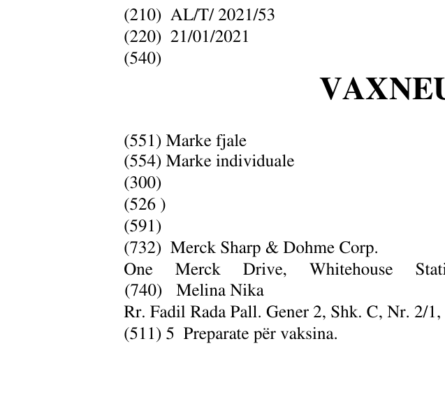 Zëri i markës VAXNEUVANCE në buletin