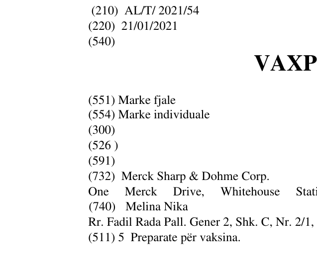 Zëri i markës VAXPRUMI në buletin