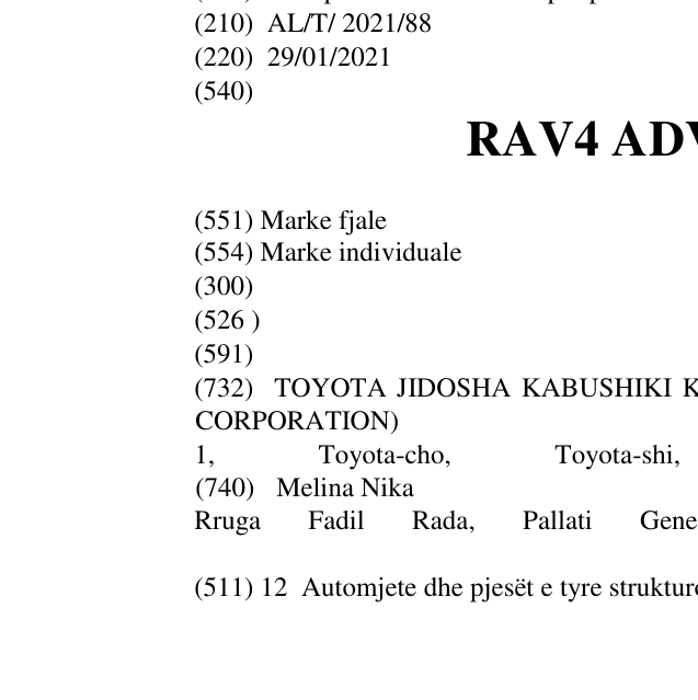 Zëri i markës RAV4 ADVENTURE në buletin