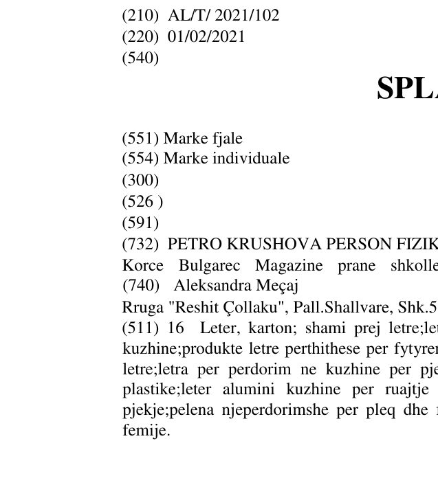 Zëri i markës SPLASH në buletin