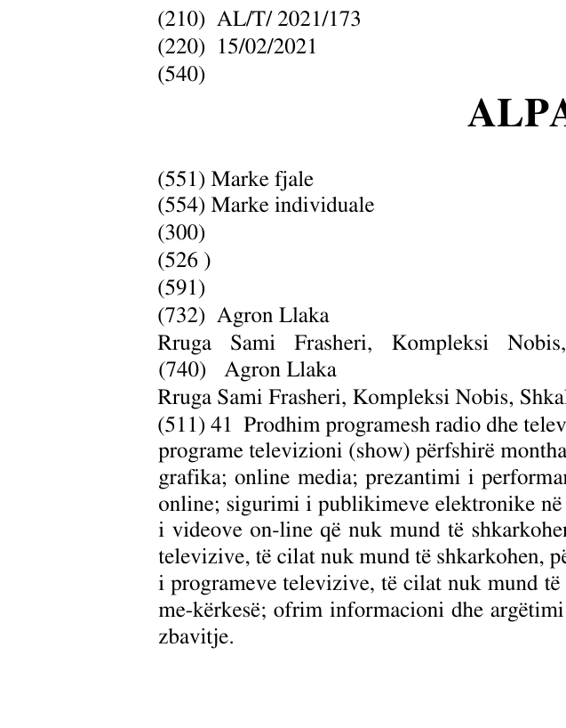 Zëri i markës ALPAZAR në buletin