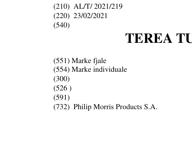 Zëri i markës TEREA TURQUOISE në buletin