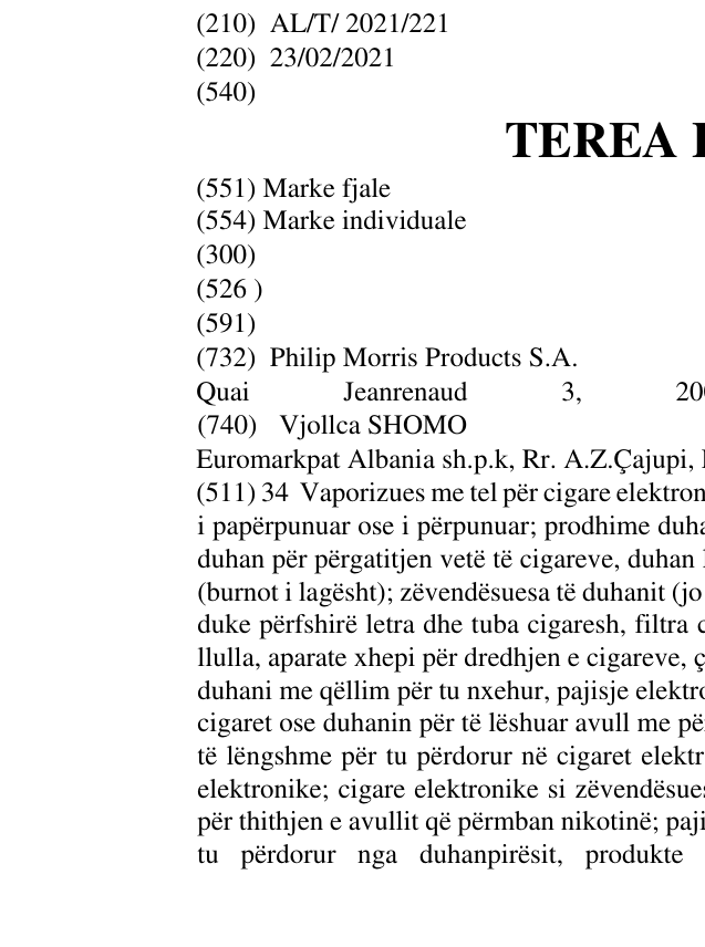 Zëri i markës TEREA BRONZE në buletin
