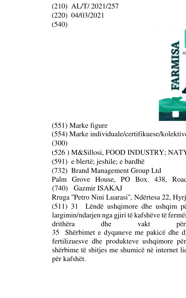 Zëri i markës M&Sillosi, FOOD INDUSTRY; NATYRAL, Formulë Speciale në buletin