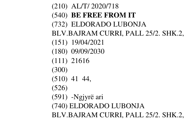 Zëri i markës BE FREE FROM IT në buletin