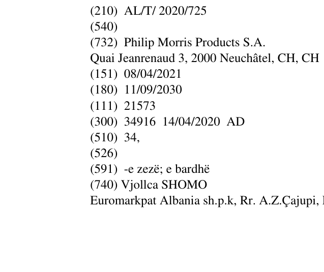 Zëri i markës AL/T/2020/725 në buletin