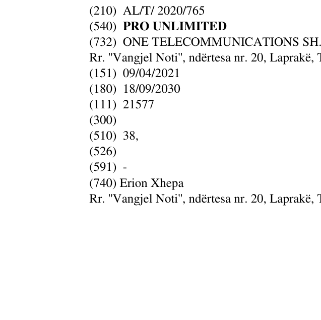 Zëri i markës PRO UNLIMITED në buletin