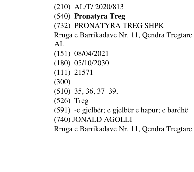 Zëri i markës Pronatyra Treg në buletin