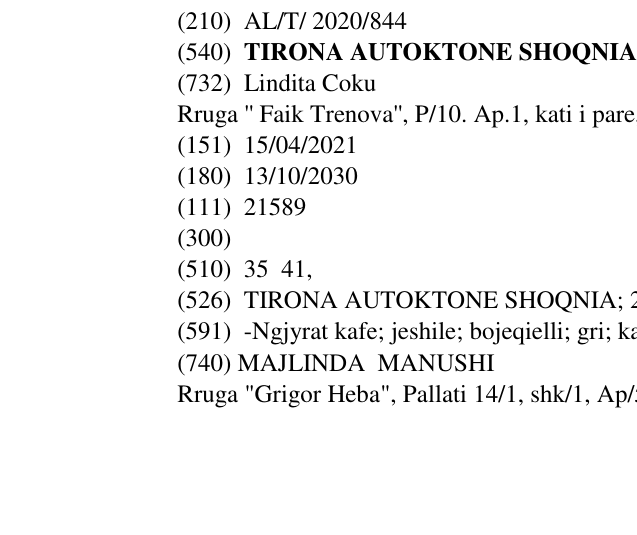Zëri i markës TIRONA AUTOKTONE SHOQNIA në buletin