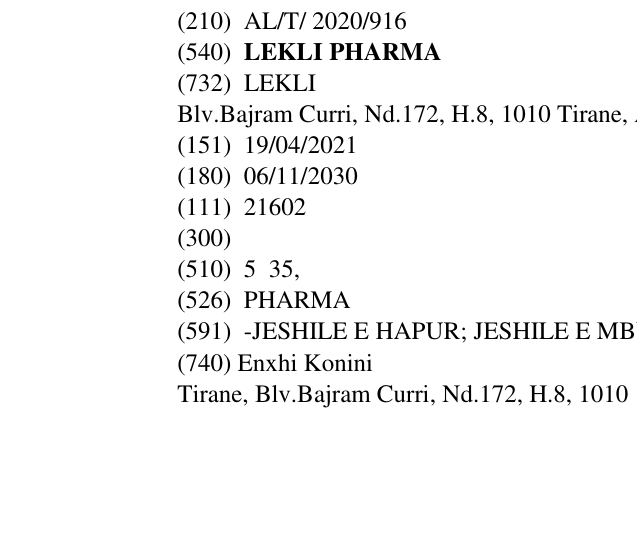 Zëri i markës LEKLI PHARMA në buletin