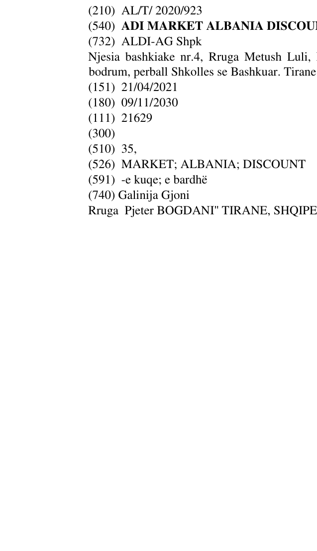 Zëri i markës ADI MARKET ALBANIA DISCOUNT në buletin