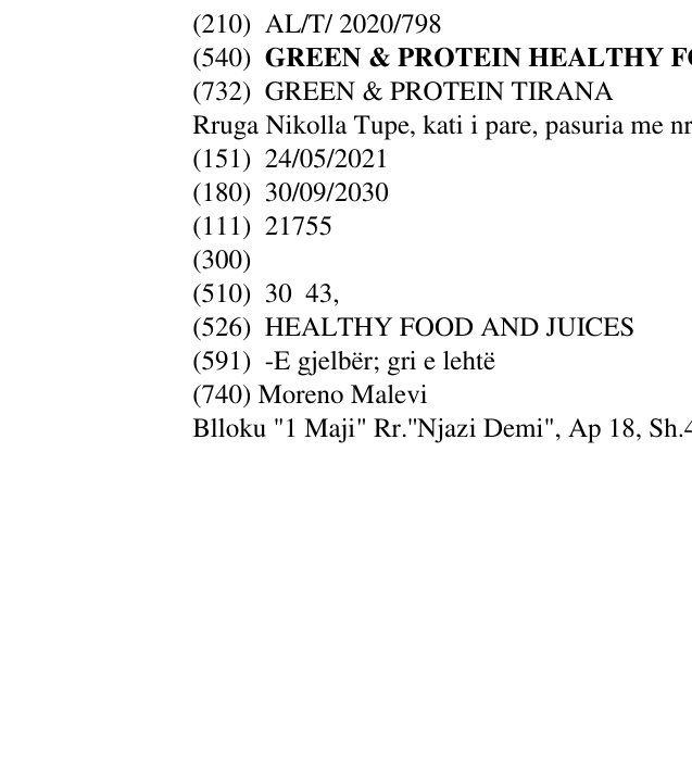 Zëri i markës GREEN & PROTEIN HEALTHY FOOD AND JUICES në buletin