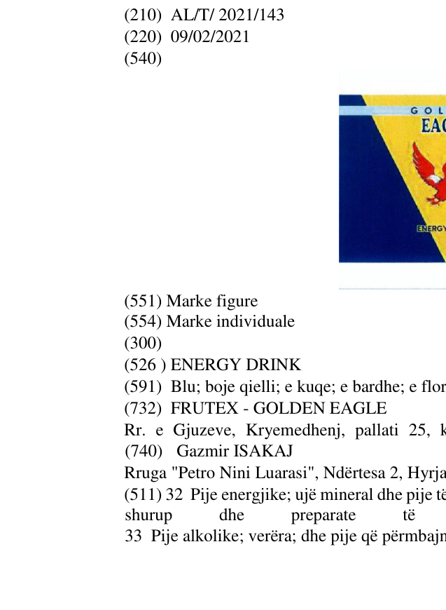 Zëri i markës ENERGY DRINK në buletin