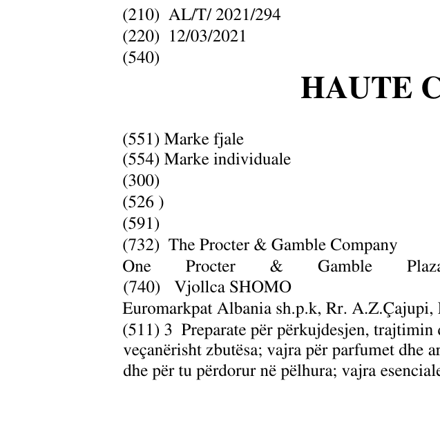 Zëri i markës HAUTE COUTURE në buletin