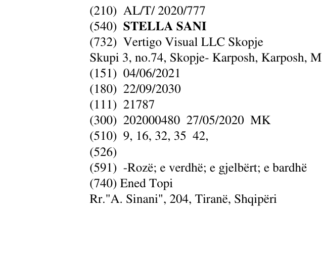 Zëri i markës STELLA SANI në buletin