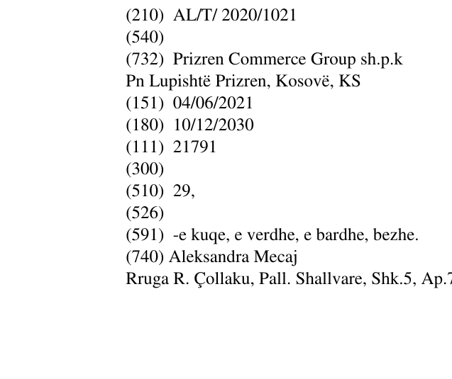 Zëri i markës AL/T/2020/1021 në buletin