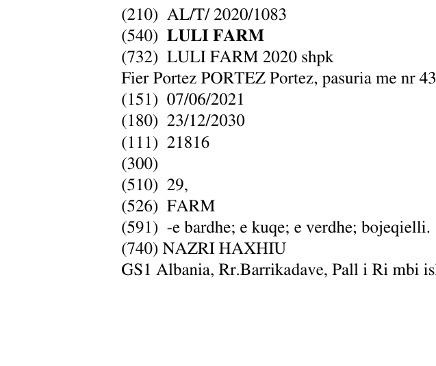 Zëri i markës LULI FARM në buletin