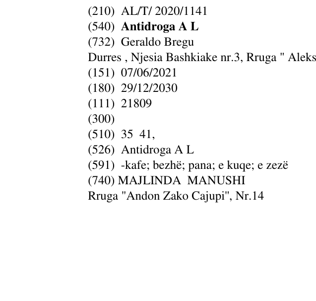 Zëri i markës Antidroga A L në buletin