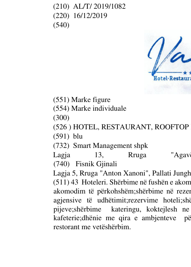 Zëri i markës HOTEL, RESTAURANT, ROOFTOP BAR; 3 yjet në buletin