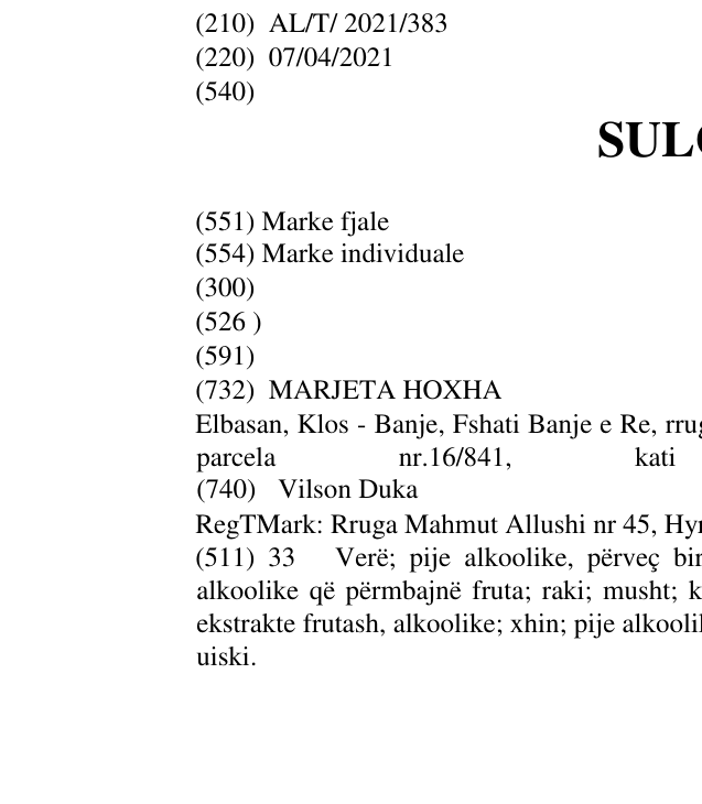 Zëri i markës SULOVA në buletin