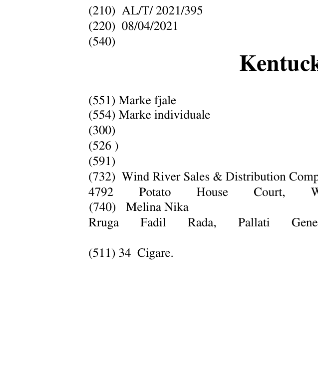 Zëri i markës Kentucky Select në buletin