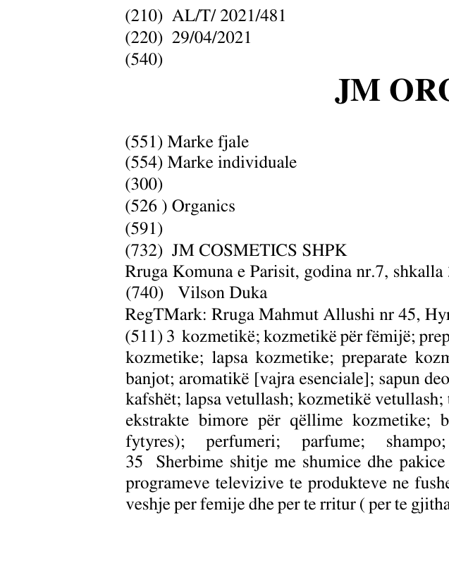 Zëri i markës JM ORGANICS në buletin