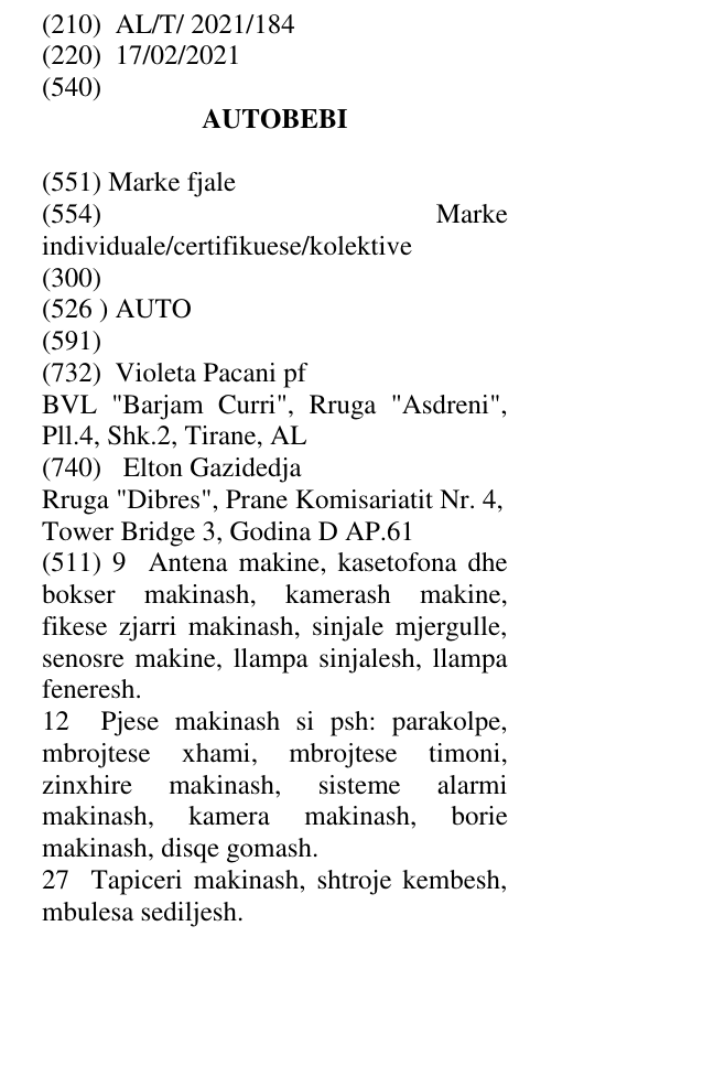 Zëri i markës AUTOBEBI në buletin