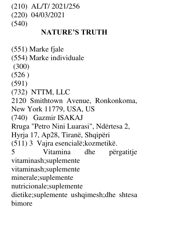 Zëri i markës NATURE’S TRUTH në buletin