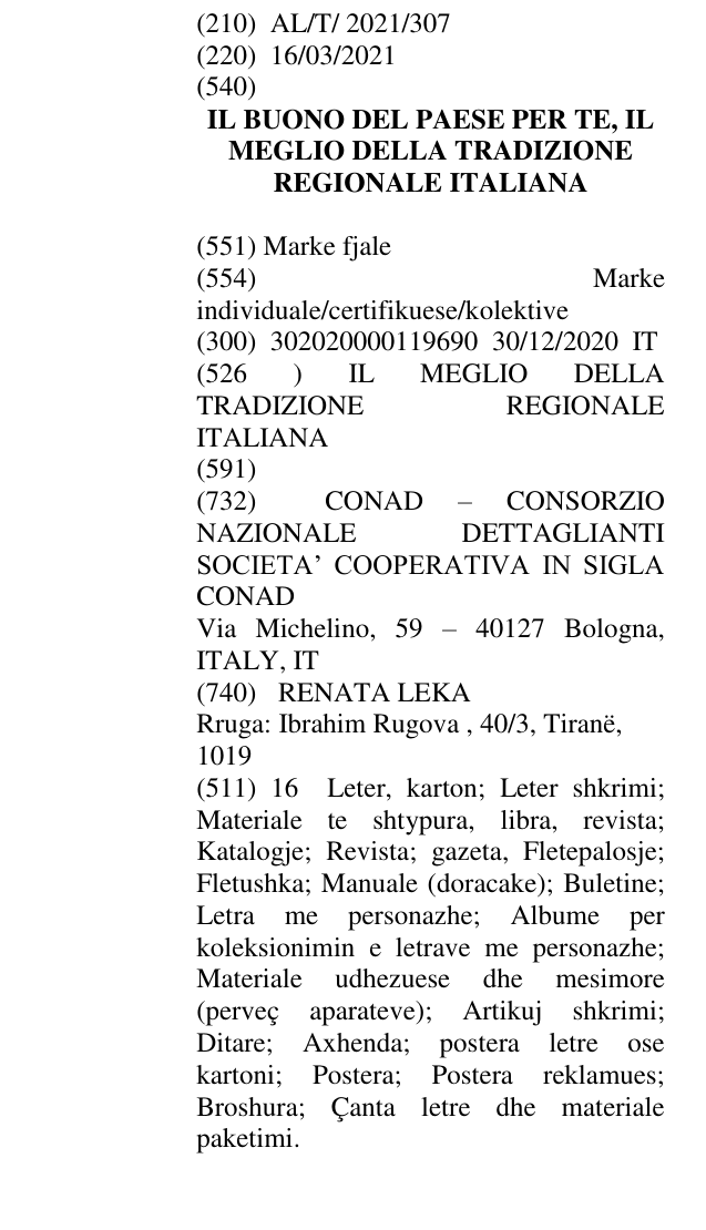 Zëri i markës IL BUONO DEL PAESE PER TE, IL MEGLIO DELLA TRADIZIONE REGIONALE ITALIANA në buletin