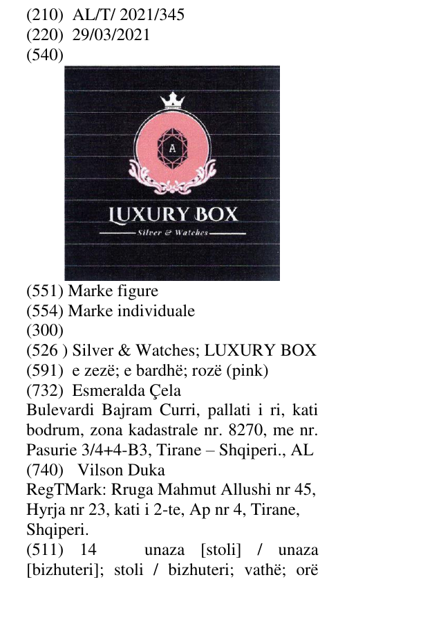 Zëri i markës Silver & Watches; LUXURY BOX në buletin