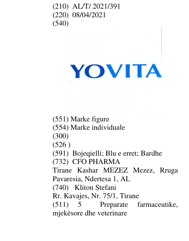 Zëri i markës YOVITA në buletin