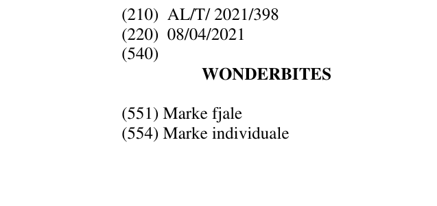 Zëri i markës WONDERBITE S në buletin