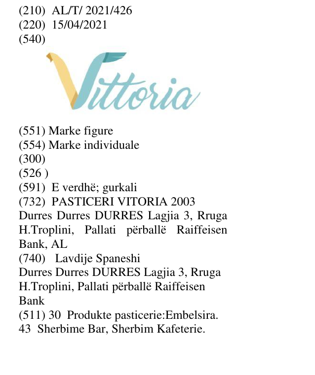 Zëri i markës Vittoria në buletin