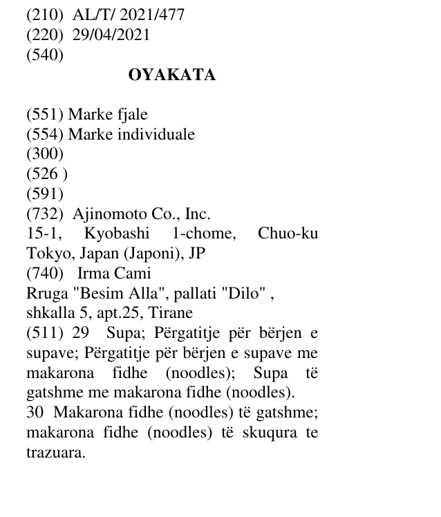 Zëri i markës OYAKATA në buletin
