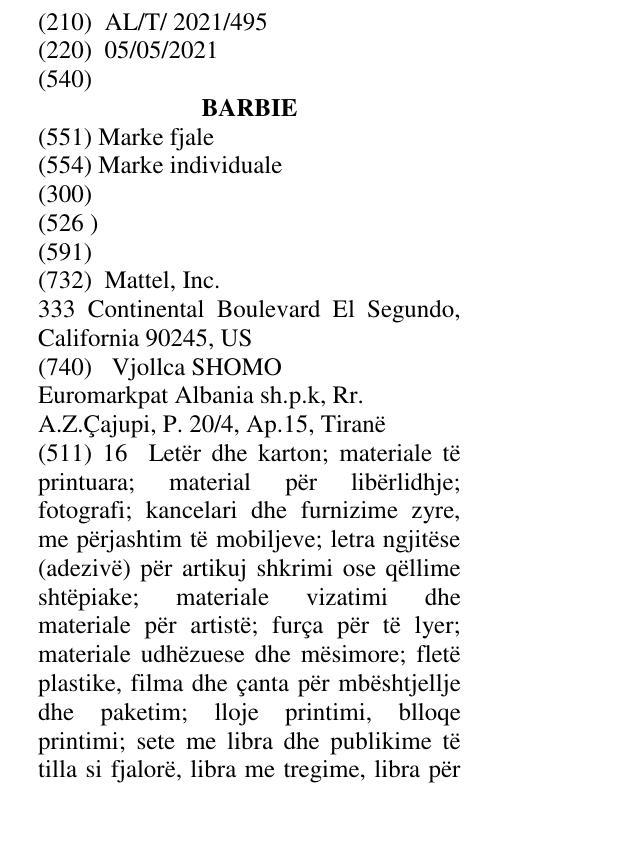 Zëri i markës BARBIE në buletin