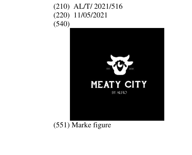 Zëri i markës CITY; MEATY; EST 2020 në buletin
