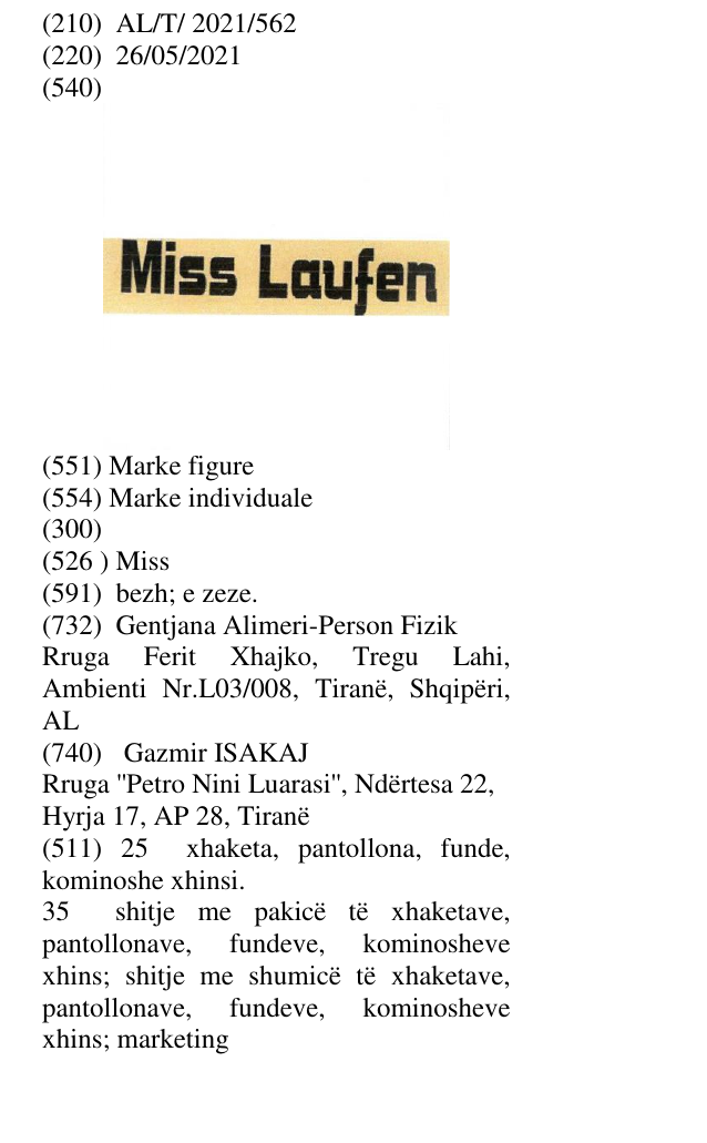 Zëri i markës Miss në buletin