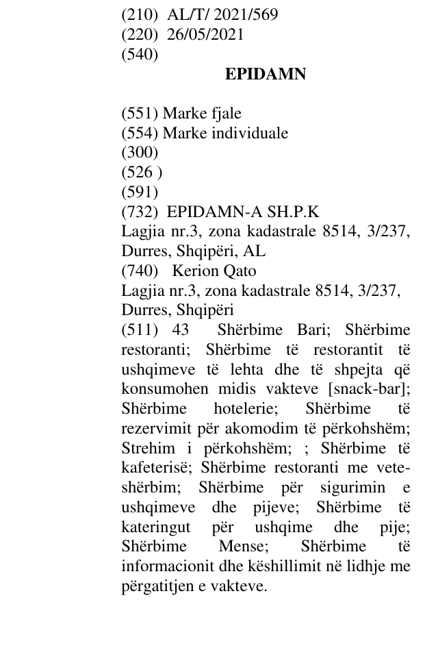 Zëri i markës EPIDAMN në buletin