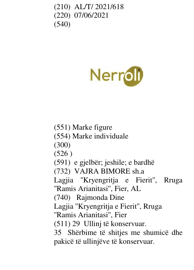 Zëri i markës Nerroli në buletin