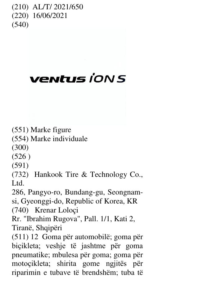 Zëri i markës ventus iON S në buletin