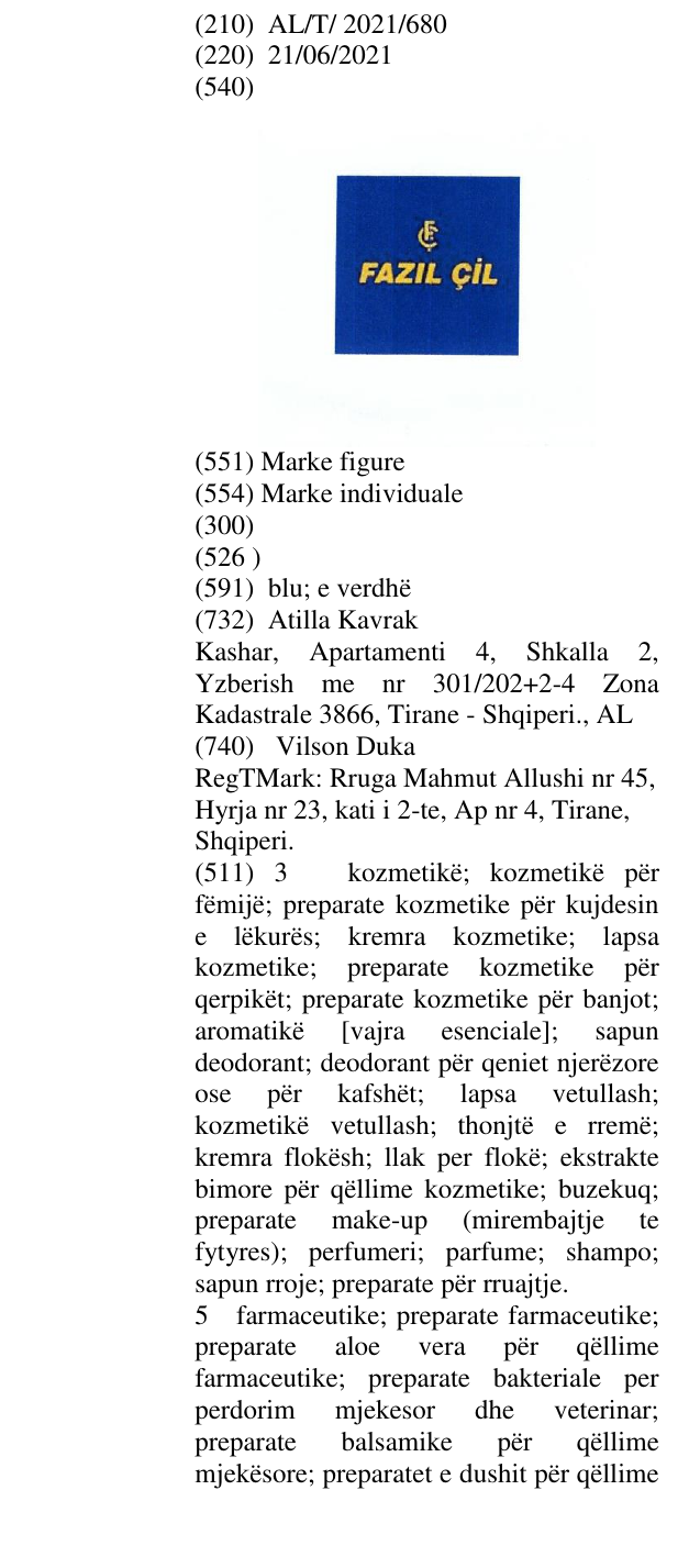 Zëri i markës FAZIL ҪIL në buletin