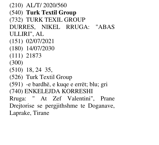 Zëri i markës Turk Textil Group në buletin
