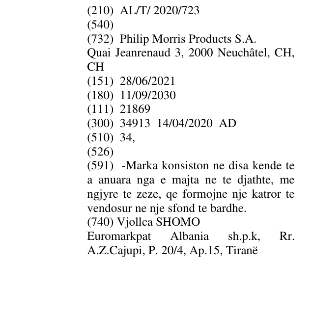 Zëri i markës AL/T/2020/723 në buletin