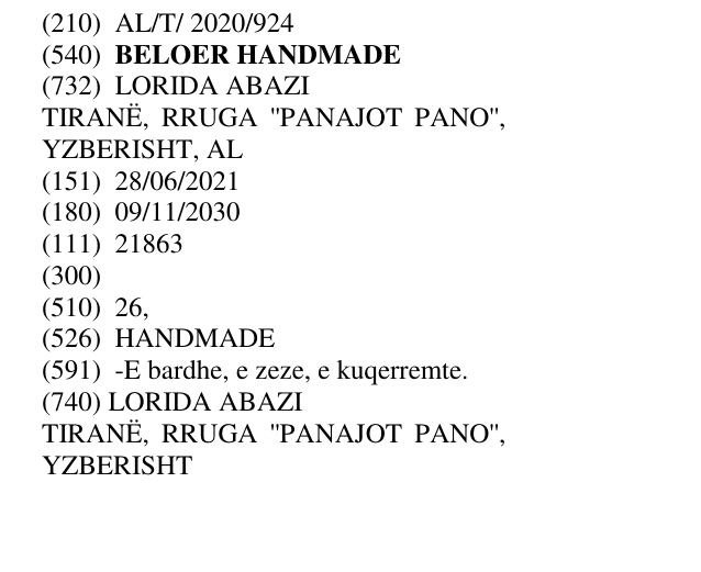 Zëri i markës BELOER HANDMADE në buletin