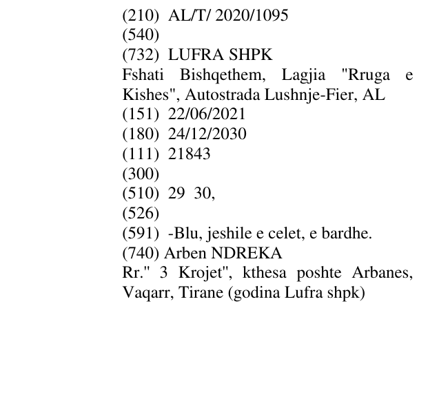 Zëri i markës AL/T/2020/1095 në buletin