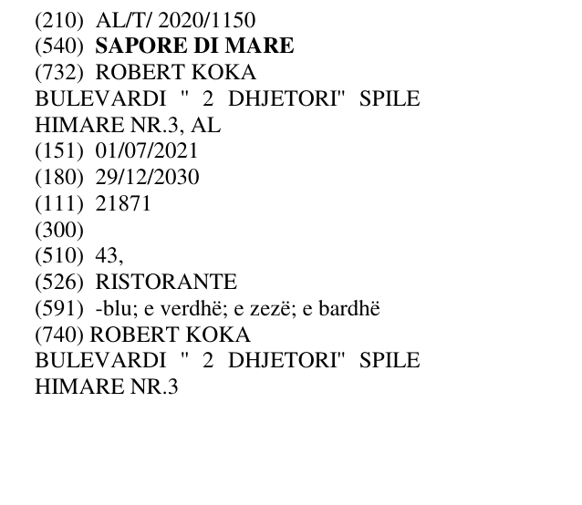 Zëri i markës SAPORE DI MARE në buletin