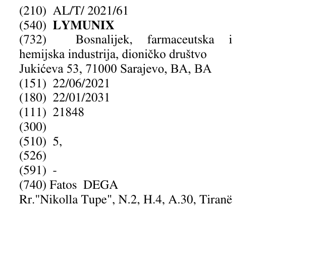Zëri i markës LYMUNIX në buletin