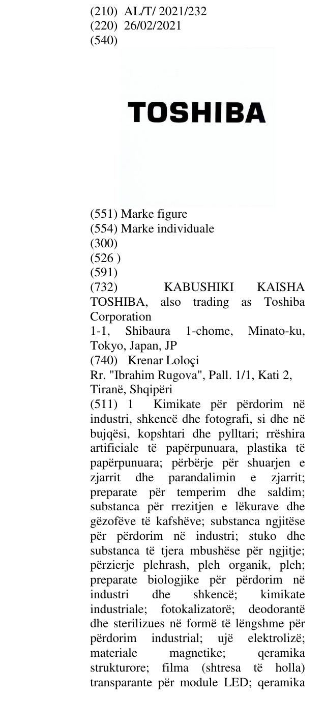 Zëri i markës TOSHIBA në buletin