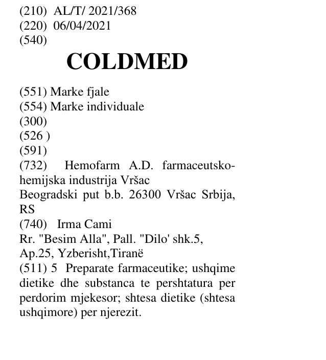 Zëri i markës COLDMED në buletin