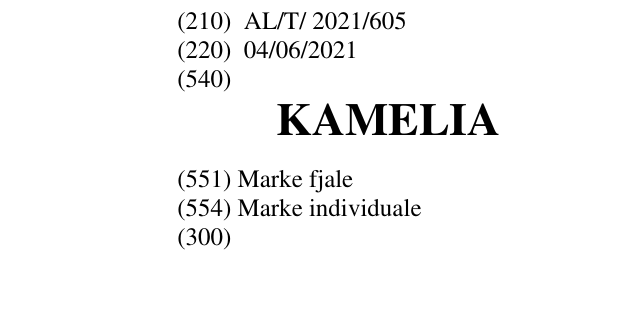 Zëri i markës KAMELIA në buletin